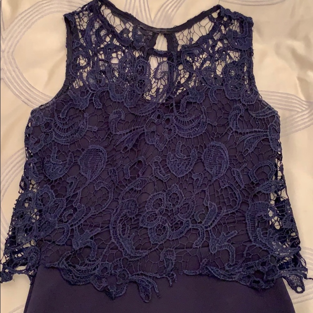 Navy Blue Body Con Dress with Embroidered Top
